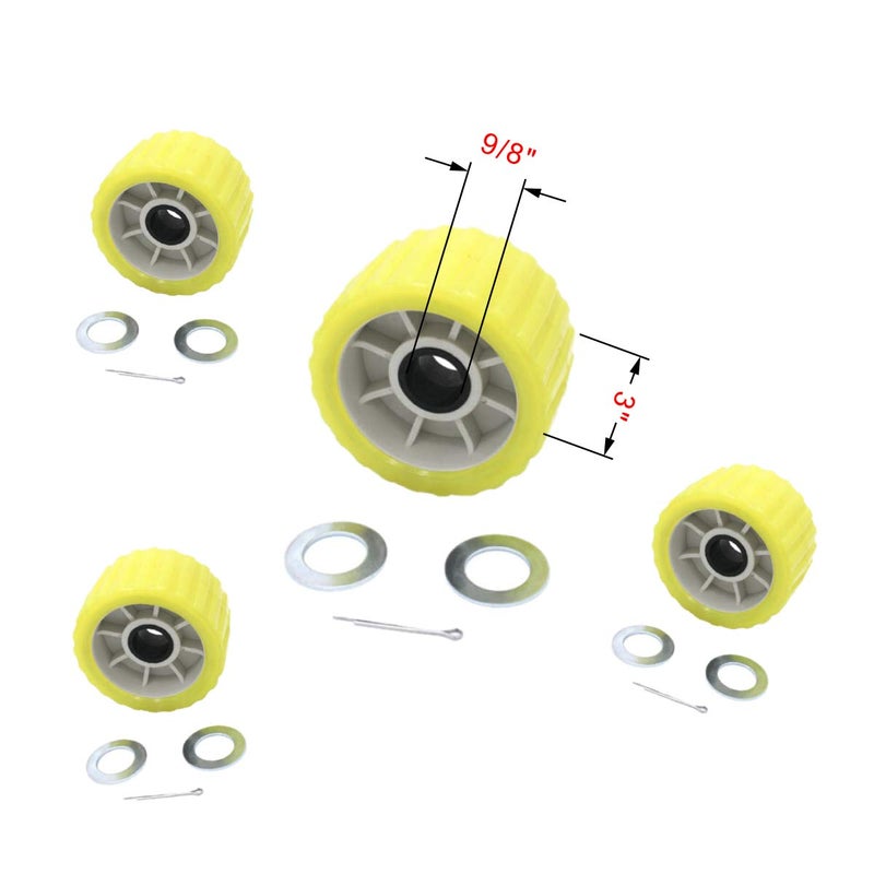 UANOFCN 3" Width x 5" OD Boat Trailer Poly Ribbed Wobble Rollers Mounting Hole Diameter 1-1/8 inch - Image 2